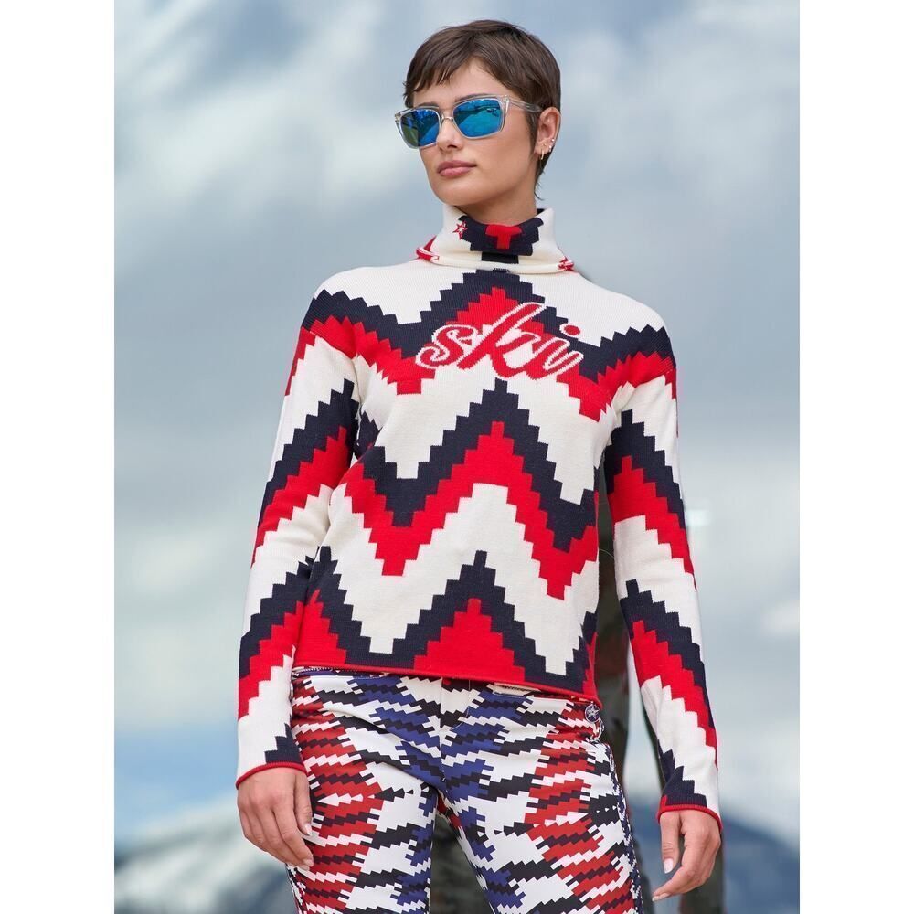 PERFECT MOMENT CHEVRON MERINO WOOL TURTLENECK SWEATER red small